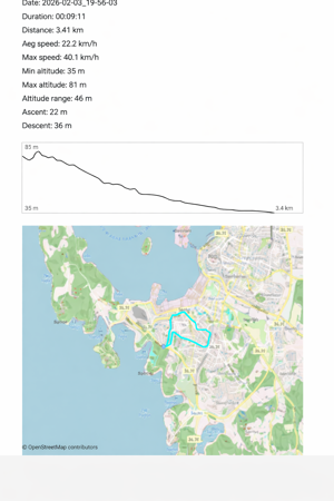 SkiTrack PDF summary with data, altitude graph and route on the map